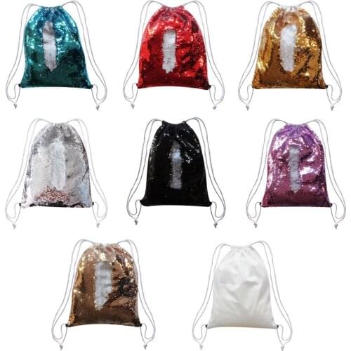 Free Shipping 5pcs/lot Subliamtion blank backpack Rope Bundle pocket sequins storage bags hot transfer printing consumables DIY