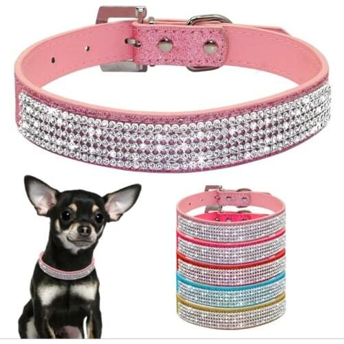 Bling Rhinestone Puppy Cat Collars Adjustable Leather Bowknot Kitten Collar for Small Medium Dogs Cats Chihuahua Pug Yorkshire
