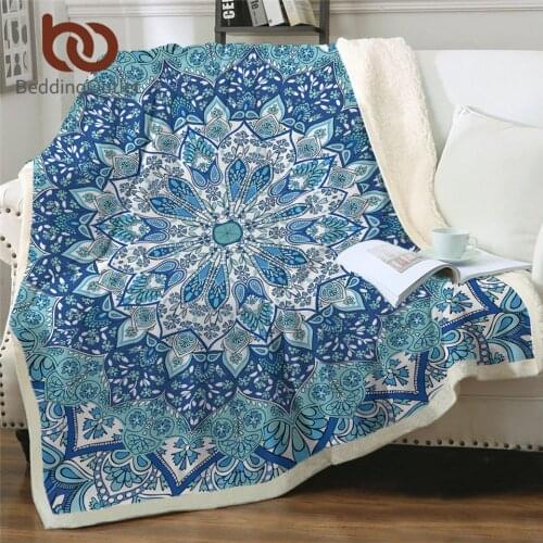 BeddingOutlet Bohemian Blanket for Beds Floral Paisley Thin Quilt Sky Blue Mandala Bedspread 130x150cm Fleece Throw Blanket