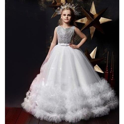 Flower Girl Wedding Party Dress Tulle Puffy Princess Girl Dresses Baby Kids Brithday Dress Children Christmas Long Gown