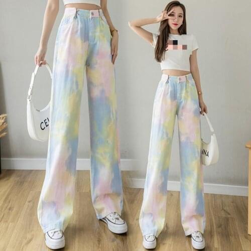 Autumn 2021 Straight Wide Leg Jeans Woman High Waist Casual Full Length Colorful Fashion Cothes Denim Women