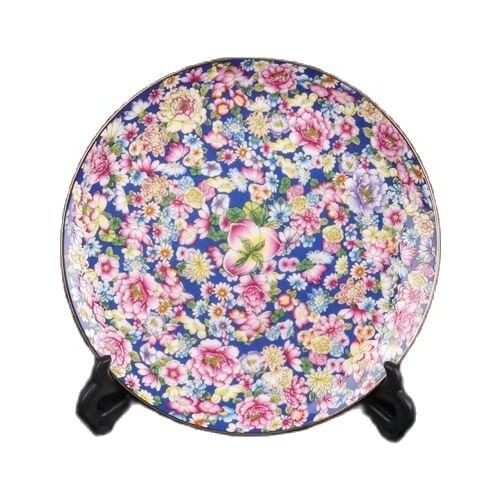 Chinese Porcelain Famille Rose Blue Bottom Wanhua Appreciation Plate