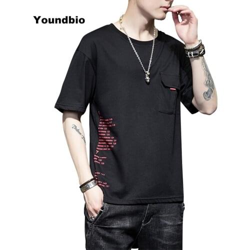 Man New Alphabet Printing Pocket T-Shirt Cotton Hip Hop Top Men Shirt O-Neck Male Fashion Streetwear Breathable Short Sleeve