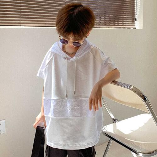 Boys' short sleeve T-shirt summer thin 2021 new 9 middle school boys' personality Hoody boys clothes