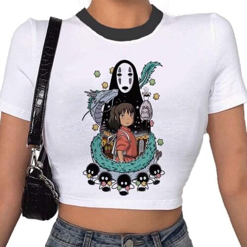 Spirited Away Anime Graphic Print T-shirt Women Harajuku Aesthetic White Tops Tshirt 2021 Summer Y2k Japan Style Female T Shirt