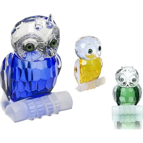 H&D 3pcs/set Crystal Owl Figurine Animal Collection Paperweight Table Centerpiece Ornament Yellow Blue Green 2.7inch