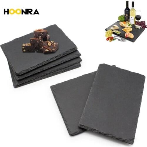 HOONRA Natural Slate Western Square Steak Plates Slate Pizza Pastry Fruit Tray Kitchen BBQ Dessert Cake Dishes