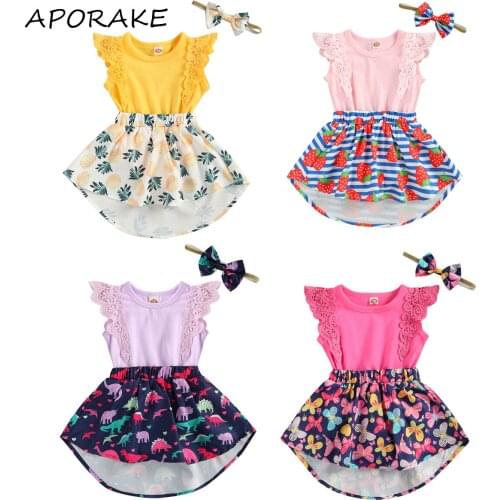 2021 0-18M Newborn Baby Girls Romper Dress Sweet Lace Sleeveless O Neck Cartoon Animal Print Patch A-line Casual Sundress