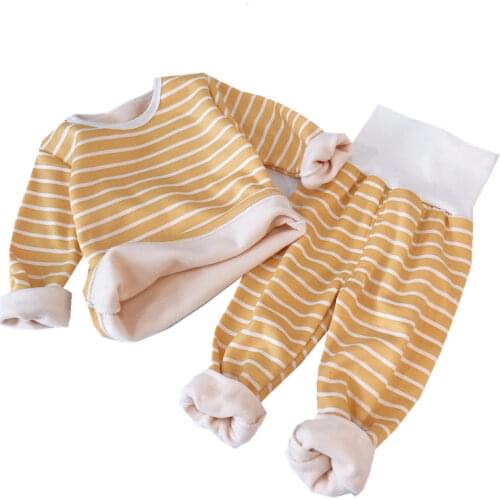 Boys Sleepwear Clothing Sets Autumn Winter Kids Cotton Thick Velvet Tops Pants 2pcs Pajamas Or Baby Girls Children Casual Home