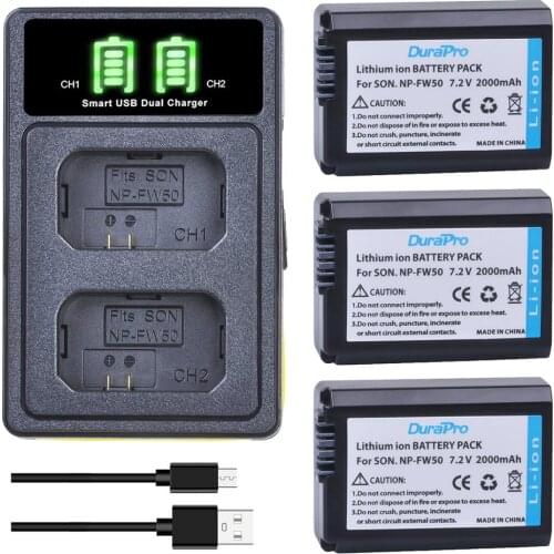 3x 2000mAh NP-FW50 NP FW50 Li-ion Battery + Charger With Type C Port Replace For Sony A6000 NEX 7 5N F3 3D 3DW 3K 5C Alpha 7R II
