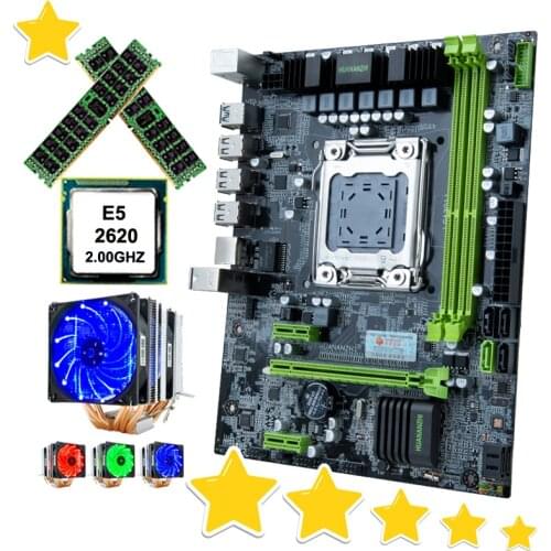 HUANANZHI X79-6M Motherboard with CPU Xeon E5 2620 HI-SPEED Dual M.2 SSD Slot 6 Heatpipes Cooler Big Brand RAM 32G(2*16G) RECC