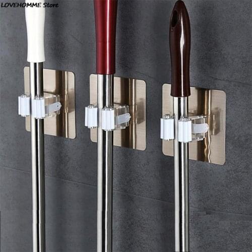 Sale 1PC New Wall Mounted Broom Holder kitchen Bathroom Wall Mop Holder Magic Sticker Broom Mop Rack