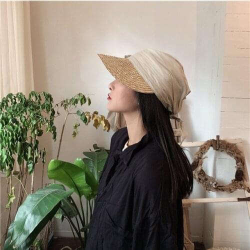 01903-jiejia57 new summer cloth patchwork straw handmade visors cap men women leisure hat