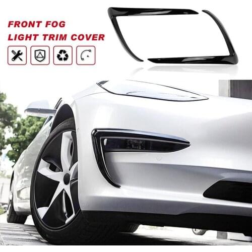 Car Front Blade Trim Fit for Tesla Model 3 2017-2021 2pcs ABS Fog Lamp Decoration Light Eyebrow Wind Knife Bumper Cover Sticker
