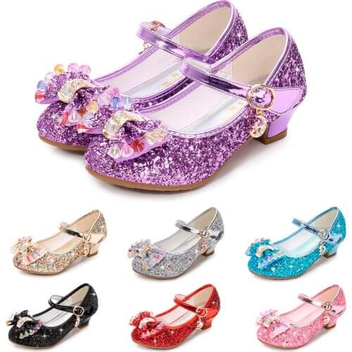 Girls Dress Glitter Shoes Children Wedding Party Bridesmaids Heel Pump Mary Jane For Little Kid Toddler Flower Princess Shoes