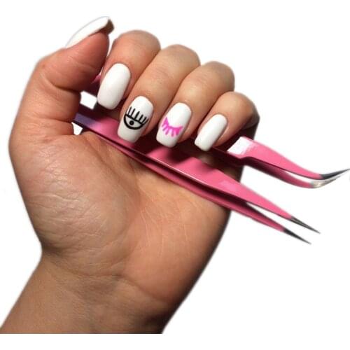 2pcs Straight + Curved Tweezers kit Nail Art False Eyelashes Extension Tweezers Nippers Pointed Clip Nail Art Tools
