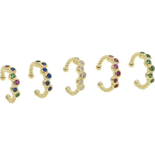 925 sterling silver Earrings Ear Cuff Clip On round cz circle minimal rainbow colorful stack 5 colors No Piercing Women jewelry