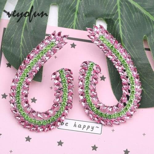 Veyofun Hyperbole Symmetric Crystal Drop Earrings Luxury Wedding Dangle Earrings for Women Fashion Jewelry Gift