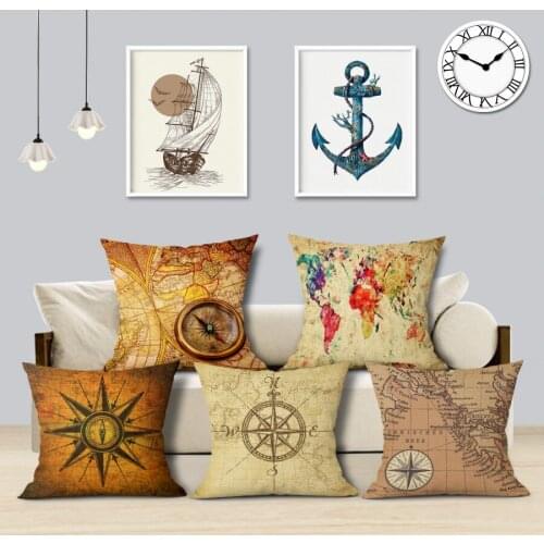 Mediterranean Sea Voyager Ship Boat Anchor Cushion Cover Decorative Linen Throw Pillow Case 45*45cm home cushions print custom
