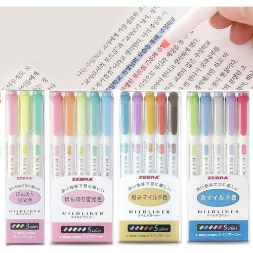 ZEBRA Pastel Highlighters Mildliner Pens Dual Side Fluorescent Marker Pen Fine Line Bold Markers for Higlighting Marking Drawing
