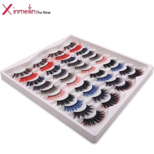 Xinmeilin 20 pairs 9D color faux mink lashes wholesale natural fluffy individual colorful false eyelashes Makeup Extension Tools