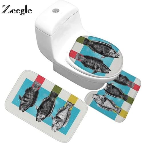 Zeegle Toilet Rug Bath Bathroom Carpets Set Water Absorbing Toilet Bath Mats Set Lid Cover Rug Bathroom Rugs Home Decor