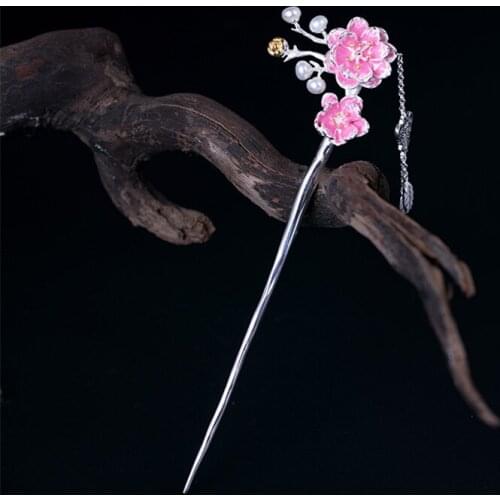 Natural Freshwater Pearl Flower Headdress 100% 925 Sterling Silver Rings For Women Plum Blossom Hairpin Fine Jewelry 2018 Z01