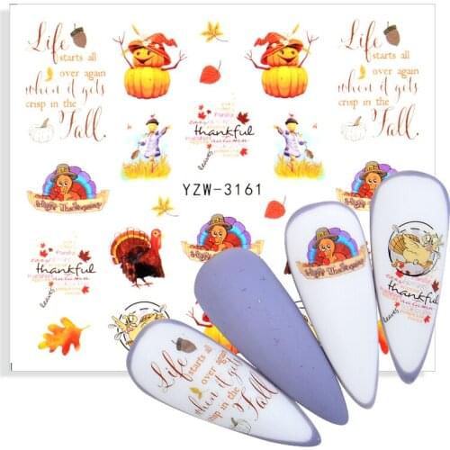 1Pcs Halloween Nail Sticker Water Transfer Nail Art Tattoo Spider Yellow Maple Leaf Pumpkin For DIY Decor Wraps Decoration