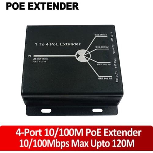 4 Port IEEE802.3at 25.5W PoE Extender / Repeater for IP camera Extend 120m transmission distance with 10/100M LAN ports