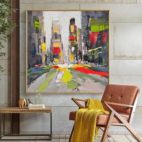Abstract Colorful City Building And Road Painting 100% Hand Painted Oil Painting On Canvas Modern Wall Art For Home Decoration