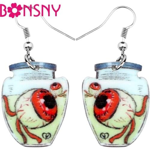 Bonsny Acrylic Halloween Glass Bottle Horror Eye Earrings Drop Dangle Decoration Jewelry For Women Girl Teen 2019 New Party Gift