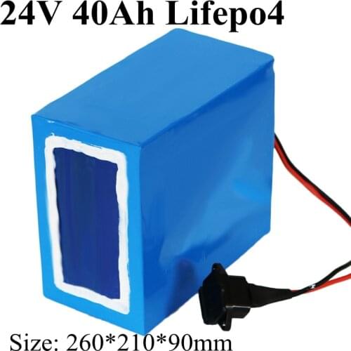 High Capacity 24V 40Ah LiFePO4 Battery 24 1000w Battery Pack Power Energy Accu 32650 Cell 8s BMS 25.6v + Quick 5A Charger