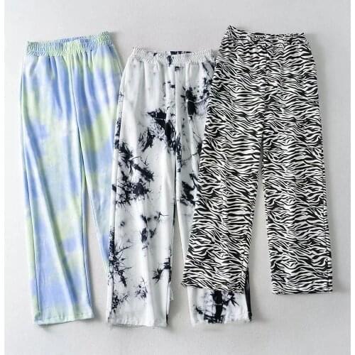 Pants Women 2021 Summer Tie Dye Casual Wide-leg Elastic High Waist Print Loose Straight Long TrousersFemale Fashion Pajama Pants