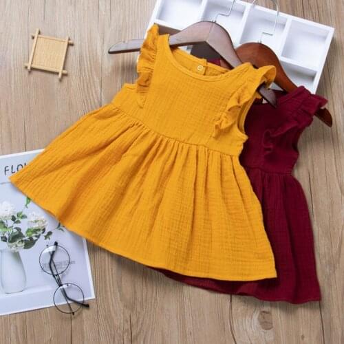 Kid Clothes Toddler Baby Dresses Girls Ruffles Fly Sleeve Summer Solid Print Princess Party Dress 2020 Roupas Sundress