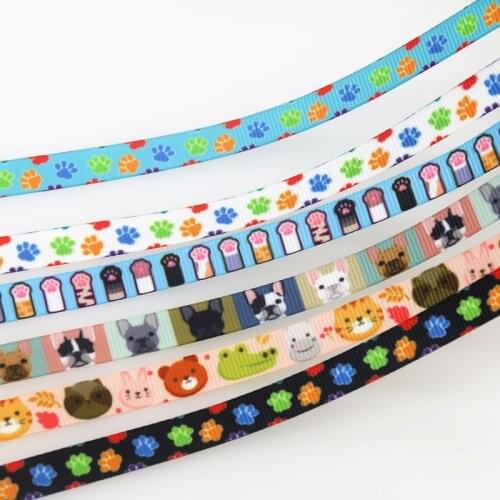 DHK 3/8'' 5yards Cat Dog Paw Printed Grosgrain Ribbon Accessory Hairbow Headwear DIY Decoration 9mm E1917
