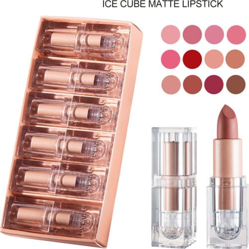 HANDAIYAN 6Pcs/Set Velvet Matte Small Ice Cube Lipstick Non-fading Long Lasting Waterproof Moisturing Non Sticky Lip Makeup
