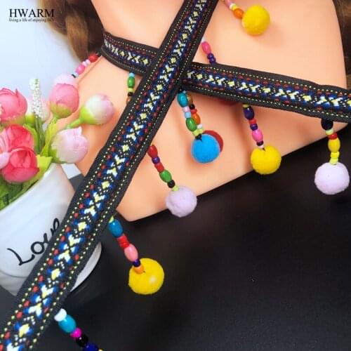 HWARM 5yard 6cm Colored bead thread pompom lace fabric ribbon DIY party curtain dance clothes accessories arts craft sewing deco