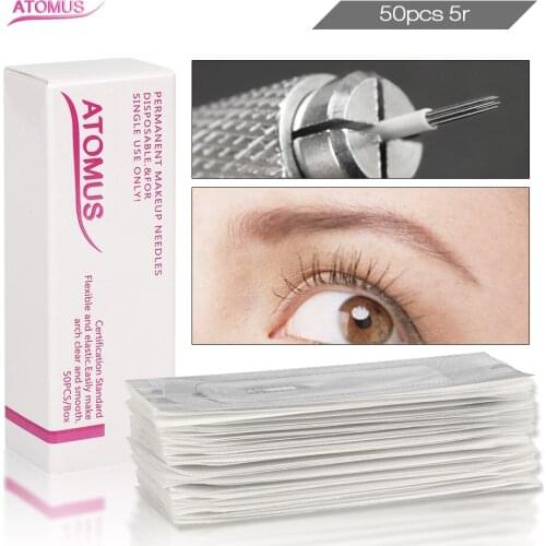 50pcs 5R Microblading Needles Microblading Shading Needles Micro Blading Permanent Make Up Needle Tebore Eyebrow Embroidery