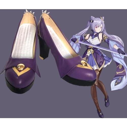 Game Genshin Impact Keqing Cosplay Shoes PU Leather Shoes Halloween Carnival Boots Cosplay Costume Props