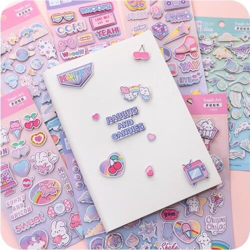 Kawaii girl heart three-dimensional sticker hand account cartoon cute ins wind hand account retro sticker material package