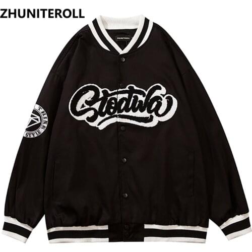 Embroidery Letter Fashion Harajuku Jacket Men Bomber Casual Button Baseball Coats College Style Streetwear Tops Trendy Clothing
