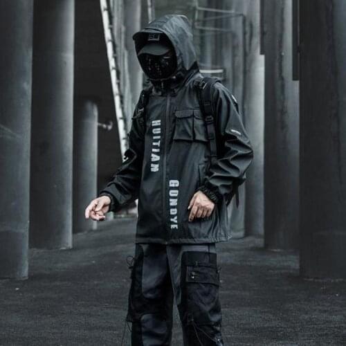 Techwear Streetwear Hip Hop Jacket Men Multi Pockets Black Loose Oversized Sport Harajuku Japanese Punk Casual Tactical Coat