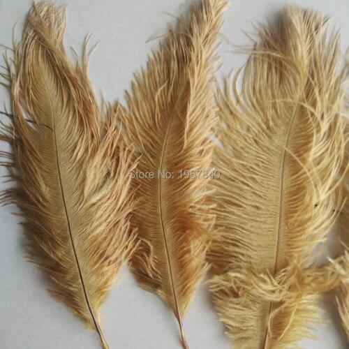 Hot! 100 Pcs Natural 15-20cm / 6-8 inch Golden Color Ostrich Feathers ostrich plumes for party wedding decorative