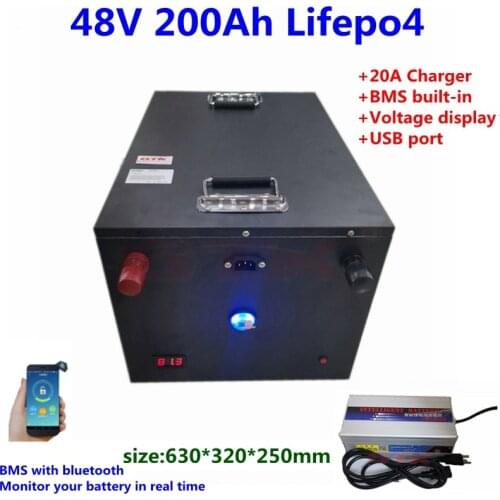 48V 200Ah LiFepo4 lithium battery pack for UPS backup system street lighting system EV power station solar system+20A Charger