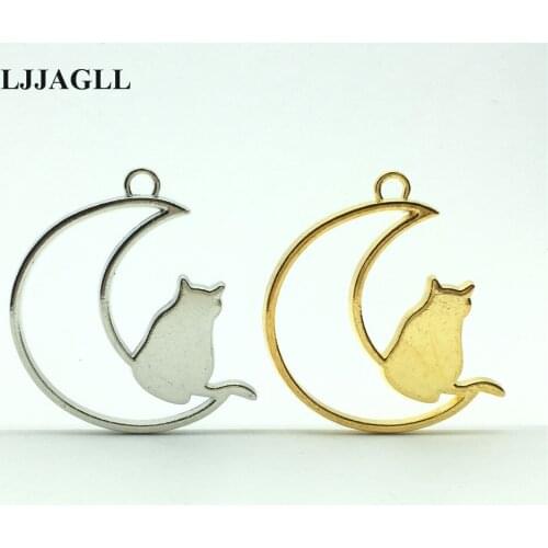 LJJAGLL 40*42mm Big Thinking Cat 3pcs Alloy 3 color Hollow Moon Pendants Charms Jewelry Making Diy Craft Floating Locket ABK009