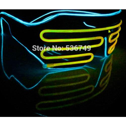 ICE Blue+yellow el glasses El Wire Fashion Neon LED Light Up Shutter Shaped Glow Rave Costume Party DJ Bright SunGlasses