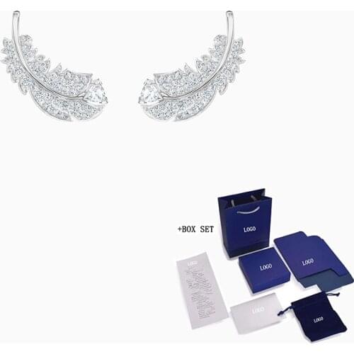 Fashion Jewelry SWA New NICE White Gold Stud Earrings, Exquisite And Charming Feather Decoration, Ladies All-Match Romantic Gift