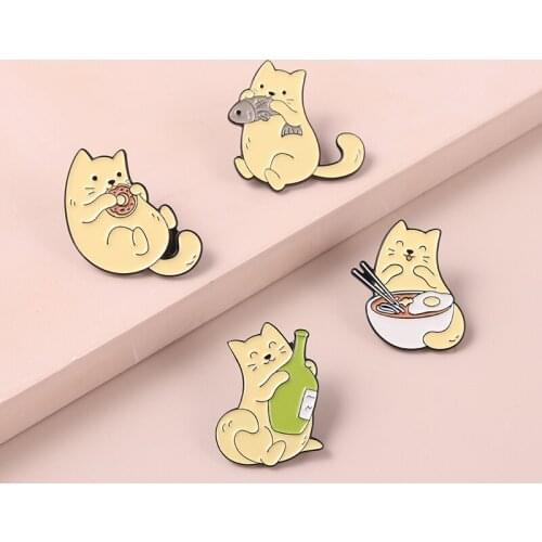 Cartoon Cute Donuts Cat Enamel Pin Fish Noodles Animal Brooches Sweet Cute Pinback Buttons Jewelry Accessories Cat Lover Gifts