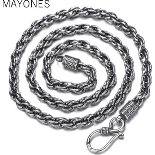 8mm Width100% 925 Sterling Silver Necklaces for Men Male Punk Style Thai Silver Long Chain Necklace 55cm 60cm