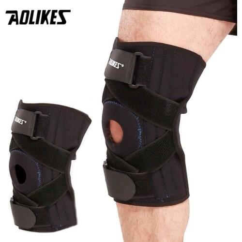 AOLIKES 1PC Knee Brace Support Adjustable Hole Patella 4 Springs Joint Knee Pads Protector Sport Basketball Volleyball Safety